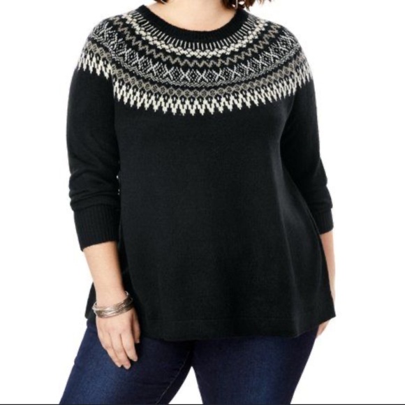 Roaman’s Fair Isle Pullover Sweater black long sleeves Sz 18/20 - Picture 1 of 12